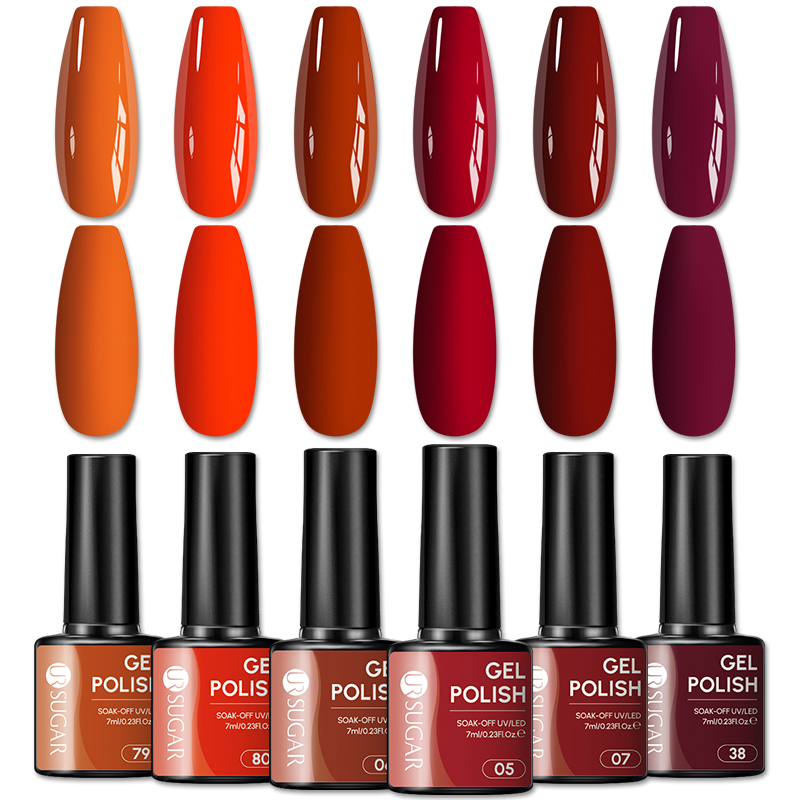 Nail Art Orange - ยูอาร์ ซูกา 1/6 ชิ้น ชุดยาทาเล็บเจลสีส้มแดงฟักทอง 7