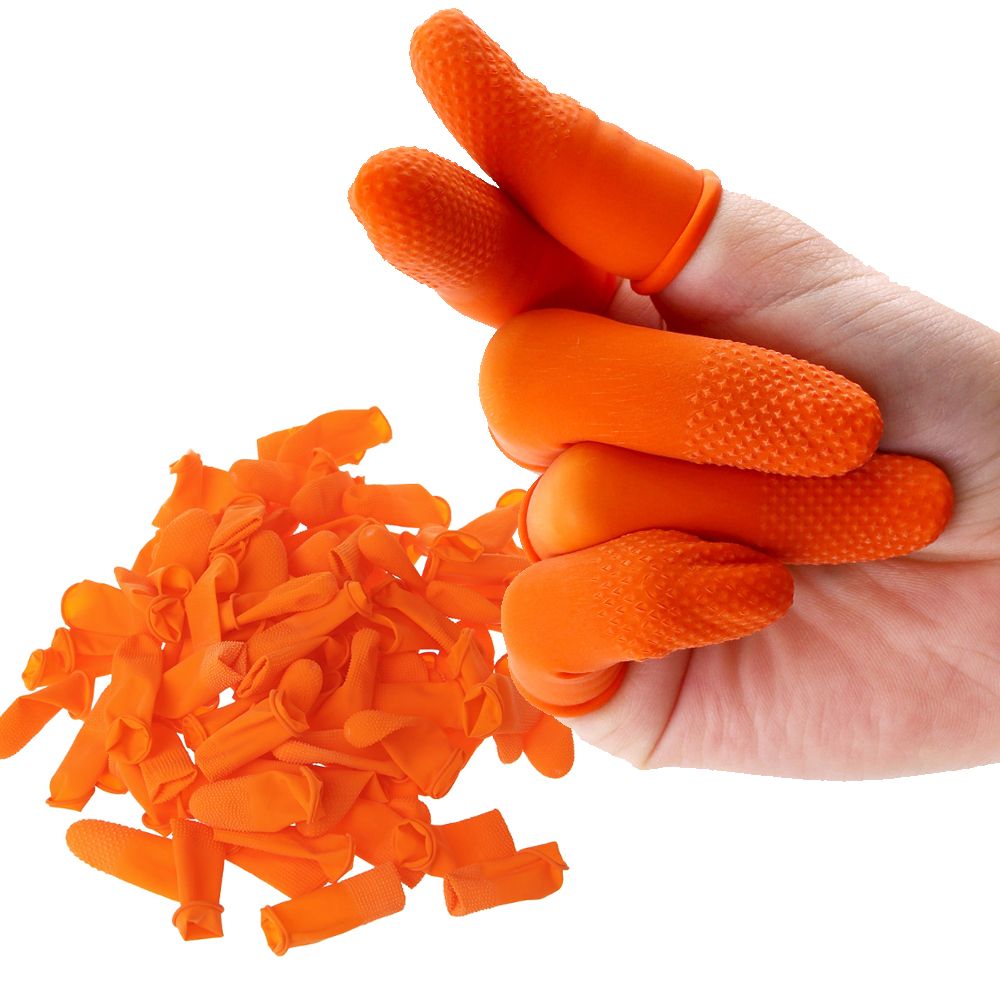 Nail Art Orange - อุปกรณ์ทำความสะอาดเล็บ 100 ชิ้น ถุงมือยางคลุมนิ้วทำจากยางธรรมชาติ สีส้ม ป้องกันนิ้วมือ