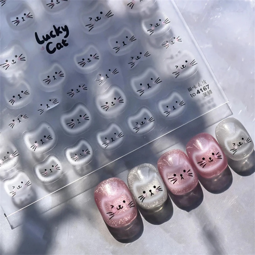 Nail Art Orange - สติกเกอร์ตกแต่งเล็บลายแมวสีขาว ลายร่มสีดำสีส้ม ลายหัวใจ ลายเค้ก ลายนูน สำหรับทำเล็บ