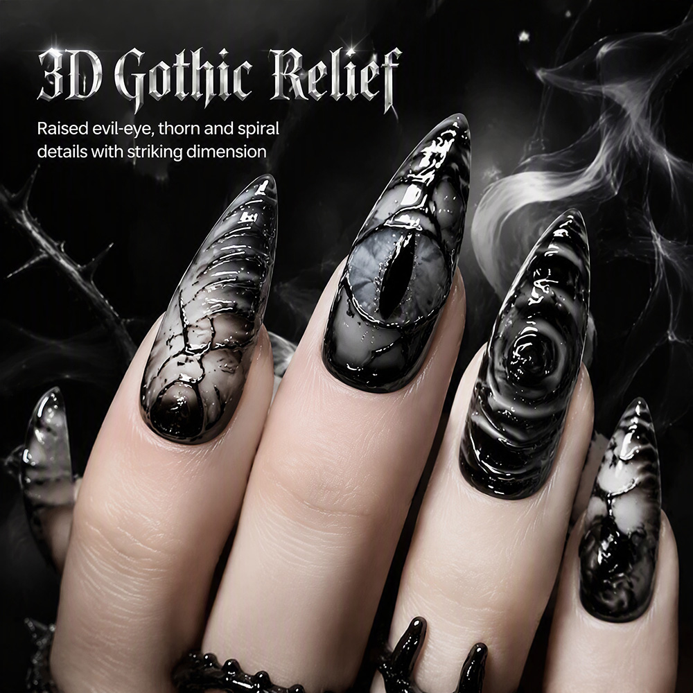 เล็บปลอมสไตล์กอธิคแบบสติเลตโต  - Nail Art Press On บทวิจารณ์และราคา