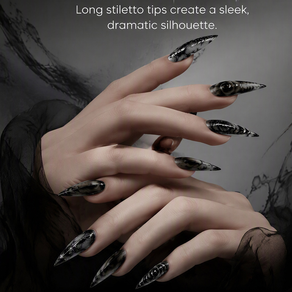 เล็บปลอมสไตล์กอธิคแบบสติเลตโต  - Nail Art Press On บทวิจารณ์และราคา